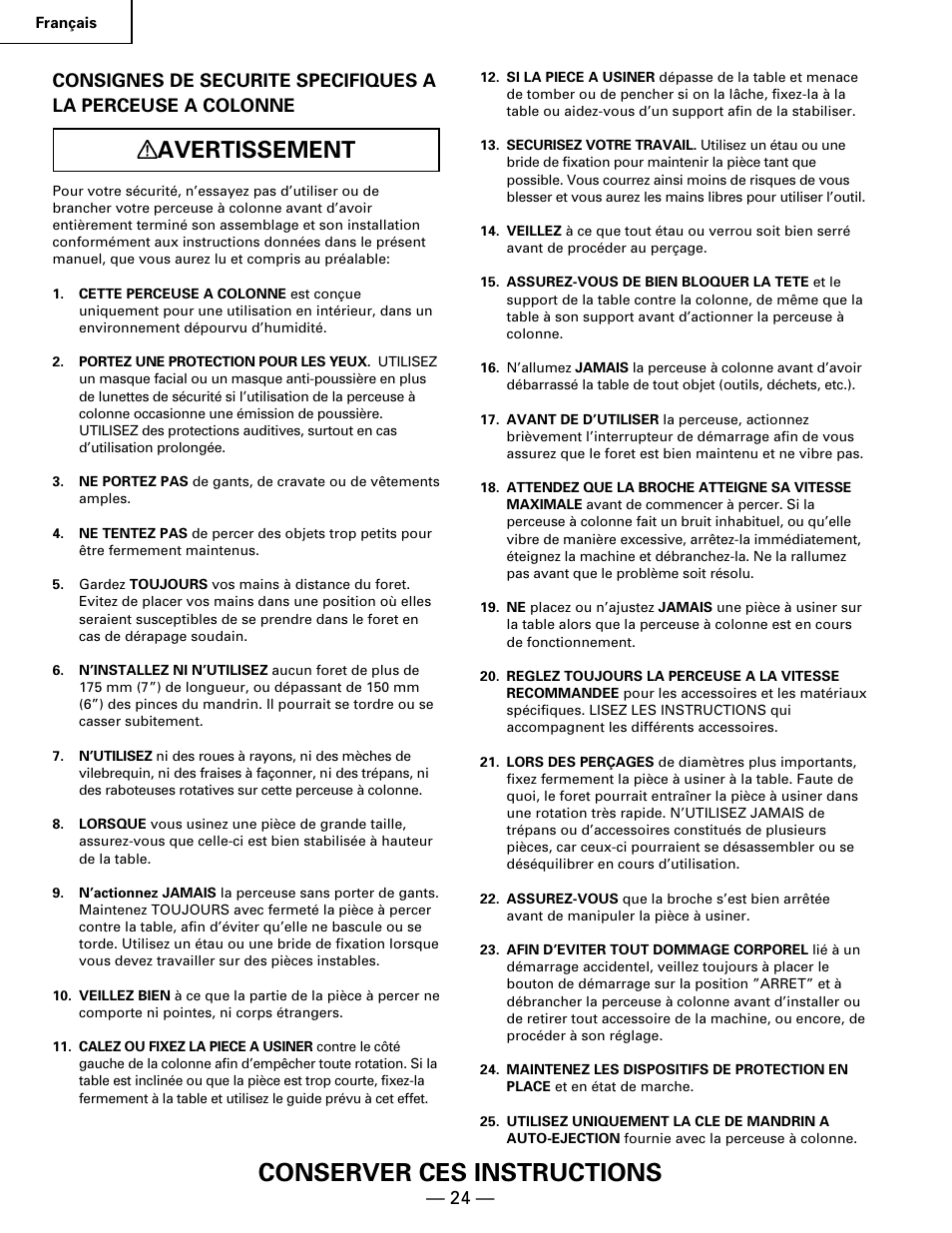 Conserver ces instructions, Avertissement | Hitachi B 16RM User Manual | Page 24 / 64