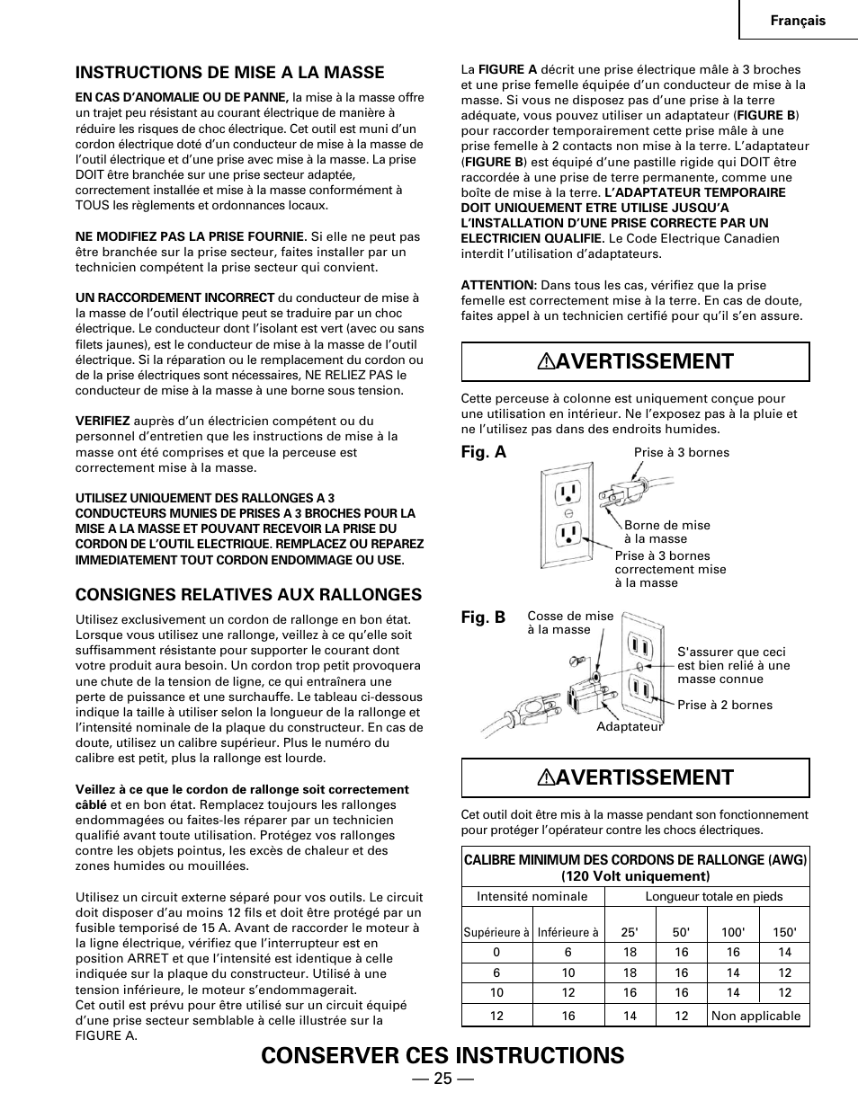 Conserver ces instructions, Avertissement | Hitachi B 16RM User Manual | Page 25 / 64