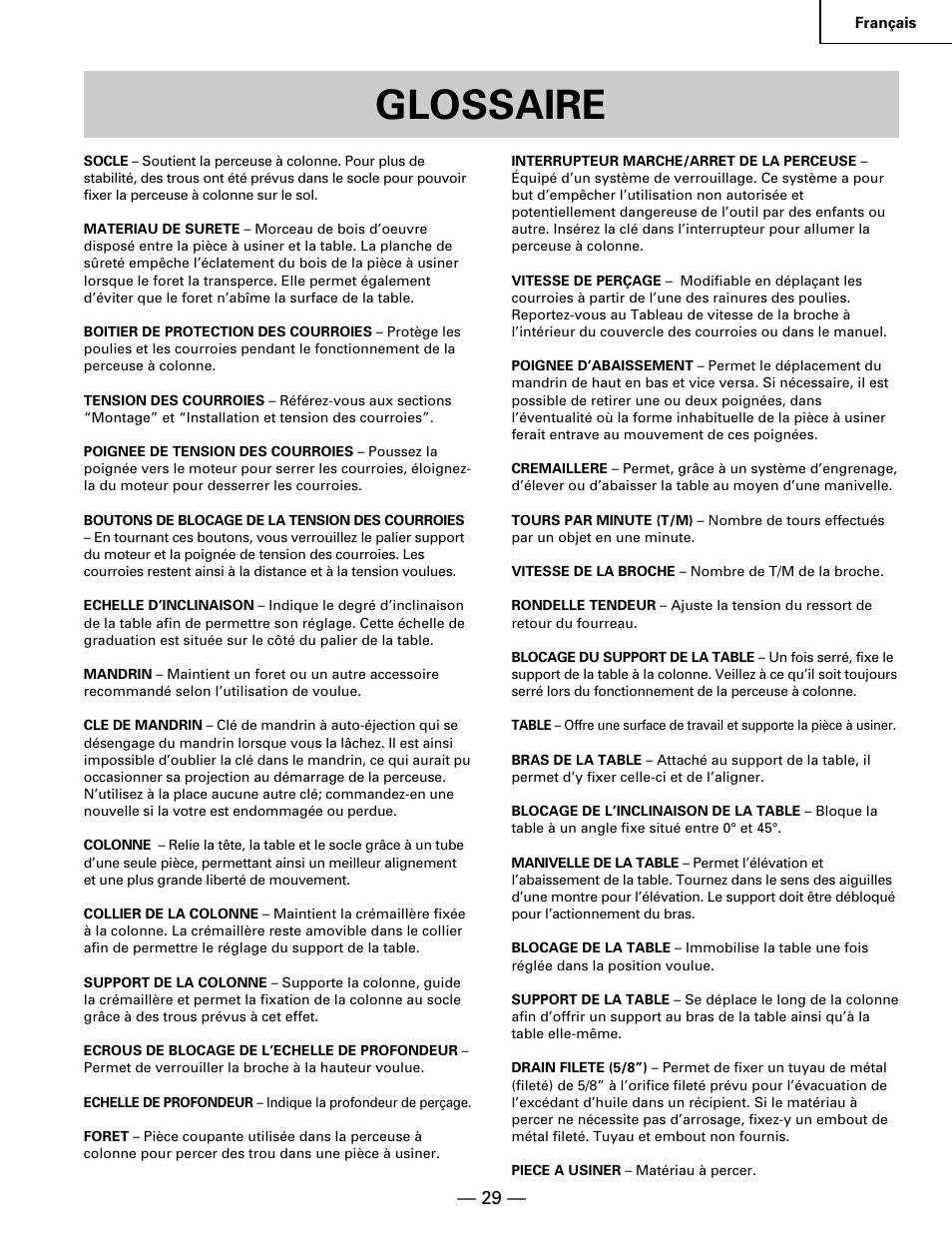 Glossaire | Hitachi B 16RM User Manual | Page 29 / 64