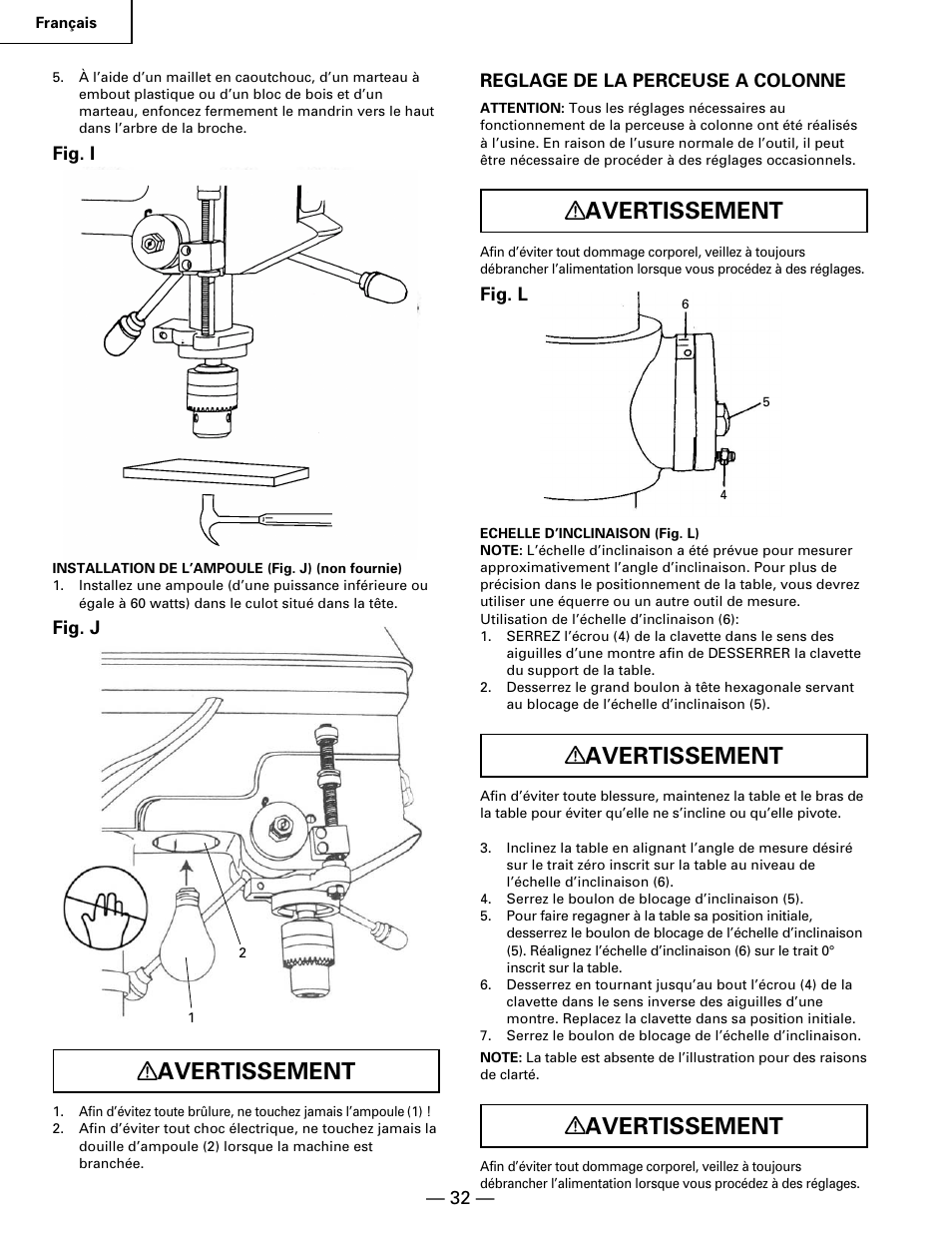 Avertissement | Hitachi B 16RM User Manual | Page 32 / 64