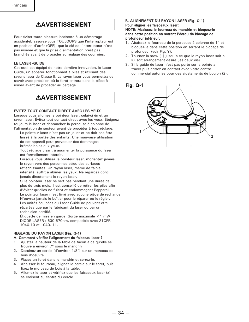 Avertissement, Fig. q-1 | Hitachi B 16RM User Manual | Page 34 / 64