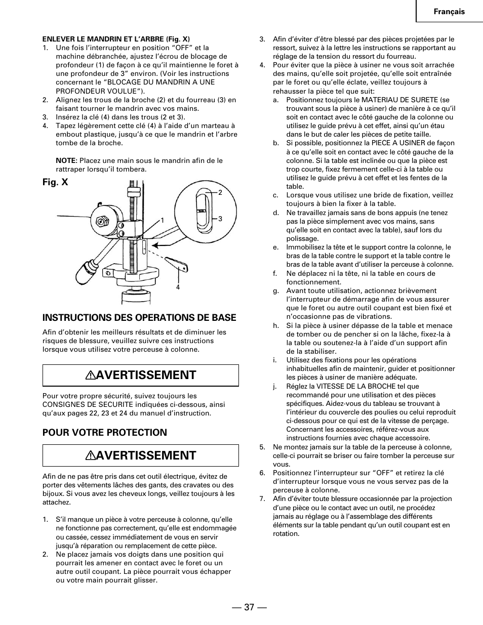 Avertissement | Hitachi B 16RM User Manual | Page 37 / 64