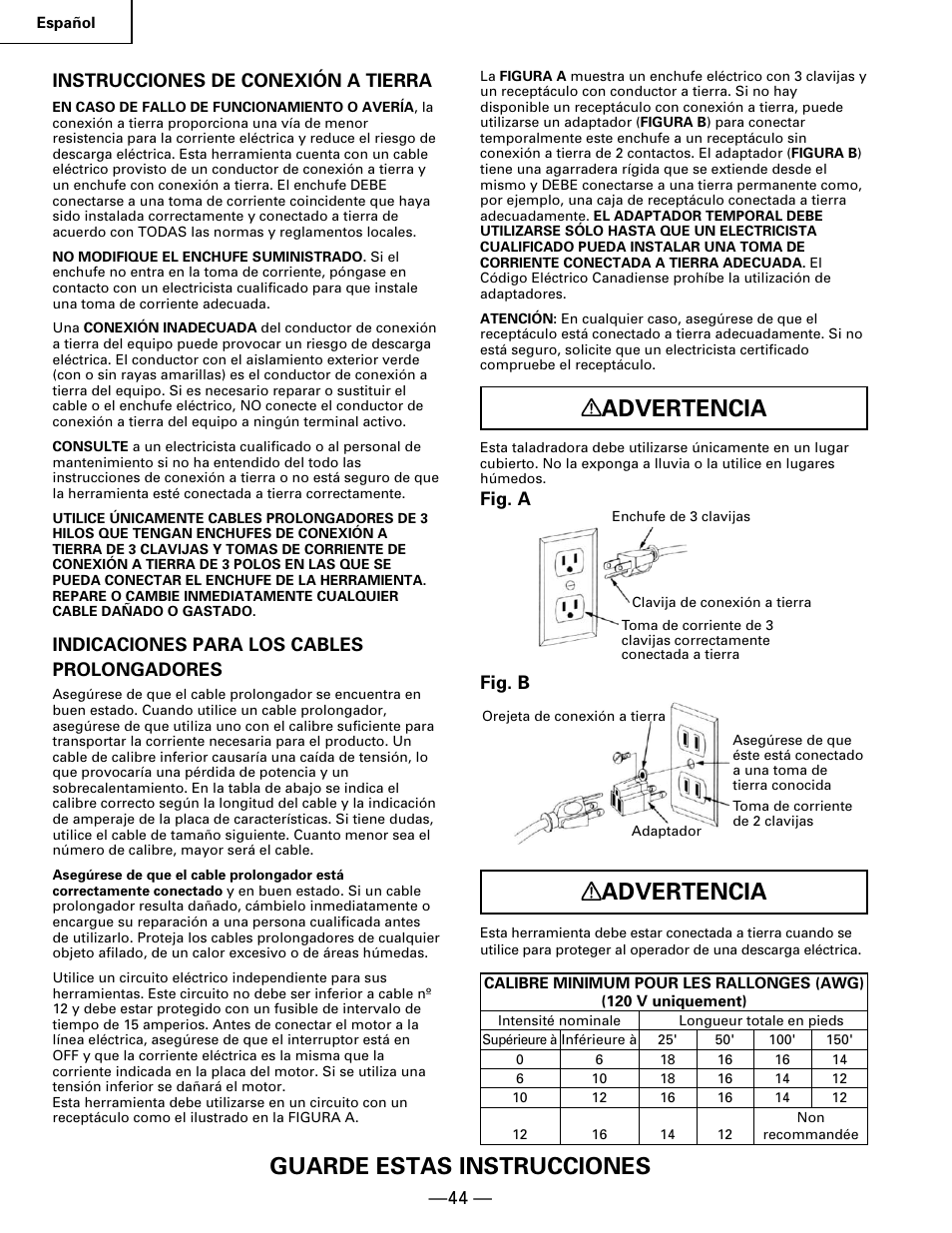 Advertencia, Guarde estas instrucciones | Hitachi B 16RM User Manual | Page 44 / 64