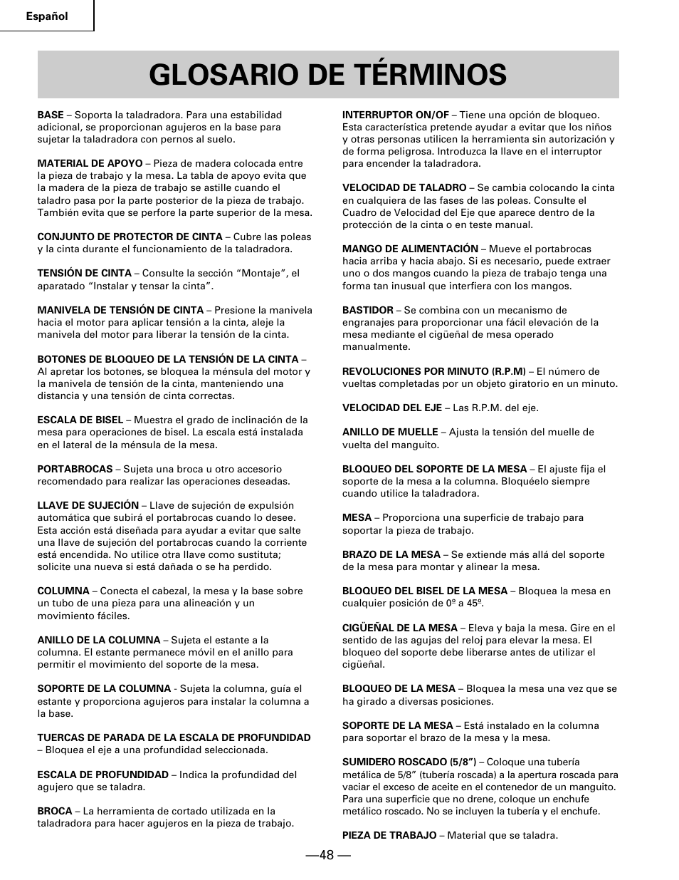 Glosario de términos | Hitachi B 16RM User Manual | Page 48 / 64