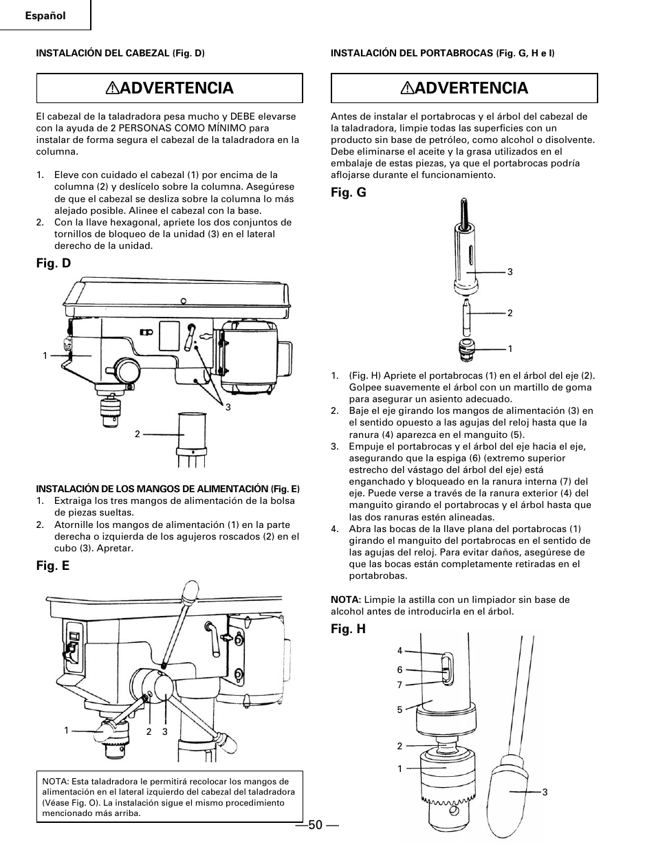 Advertencia | Hitachi B 16RM User Manual | Page 50 / 64