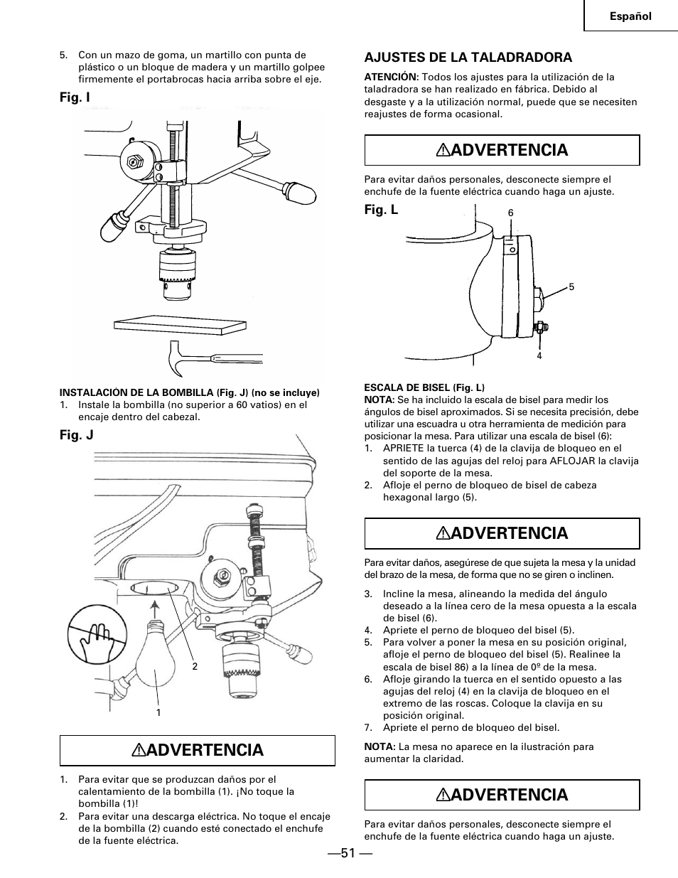 Advertencia | Hitachi B 16RM User Manual | Page 51 / 64