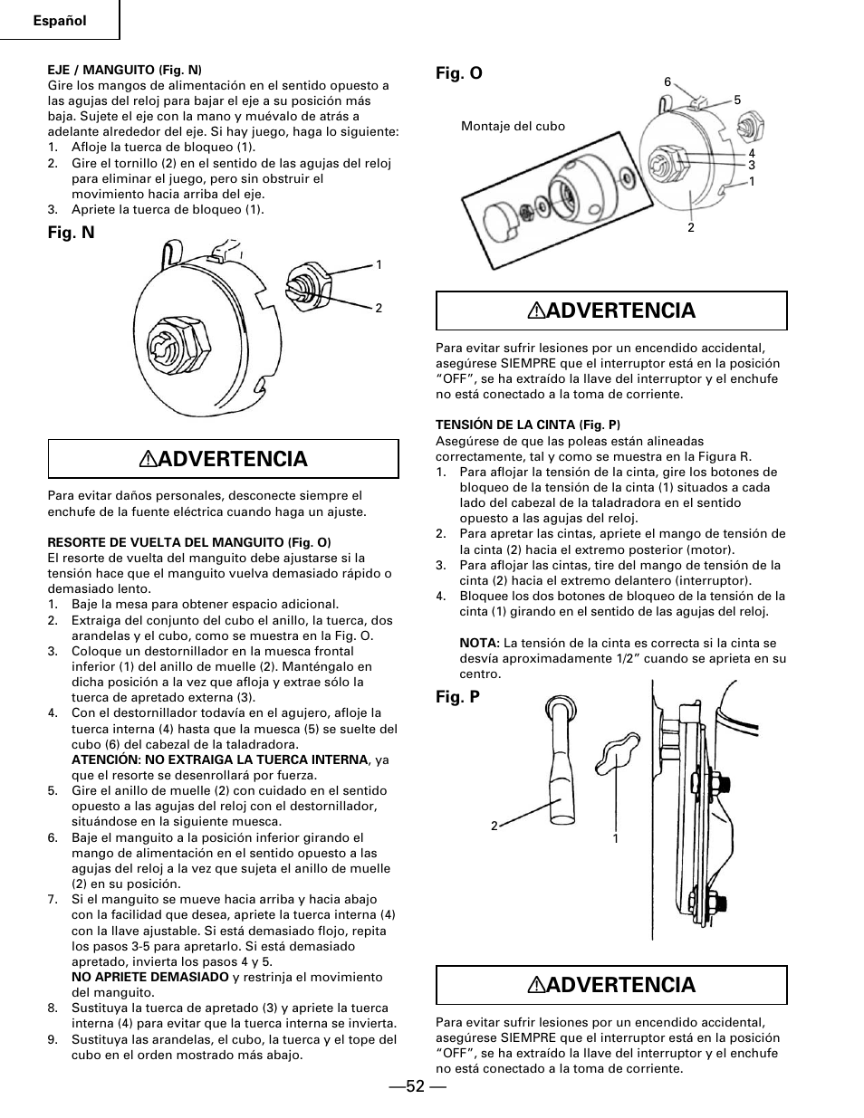 Advertencia | Hitachi B 16RM User Manual | Page 52 / 64