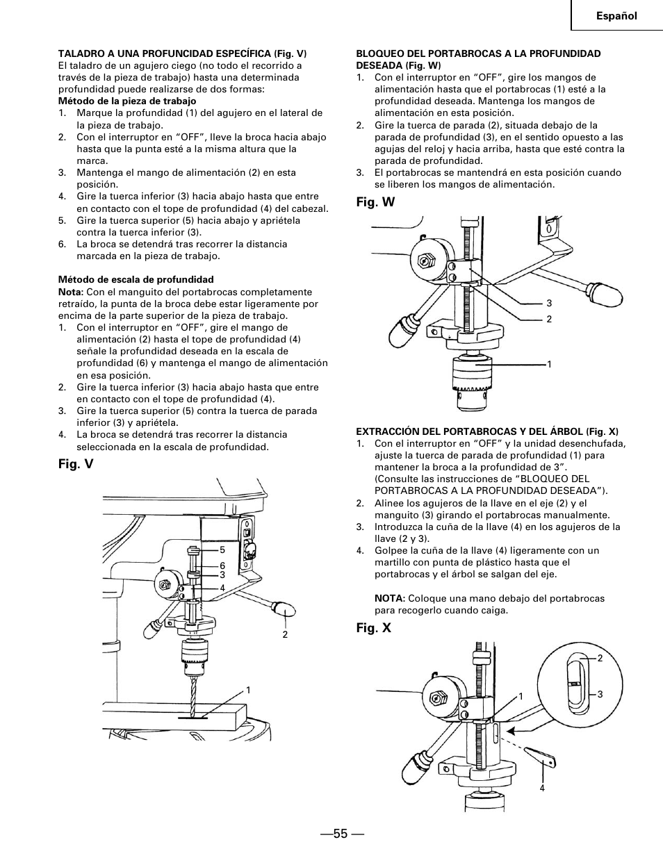 Fig. v, Fig. w, Fig. x | Hitachi B 16RM User Manual | Page 55 / 64