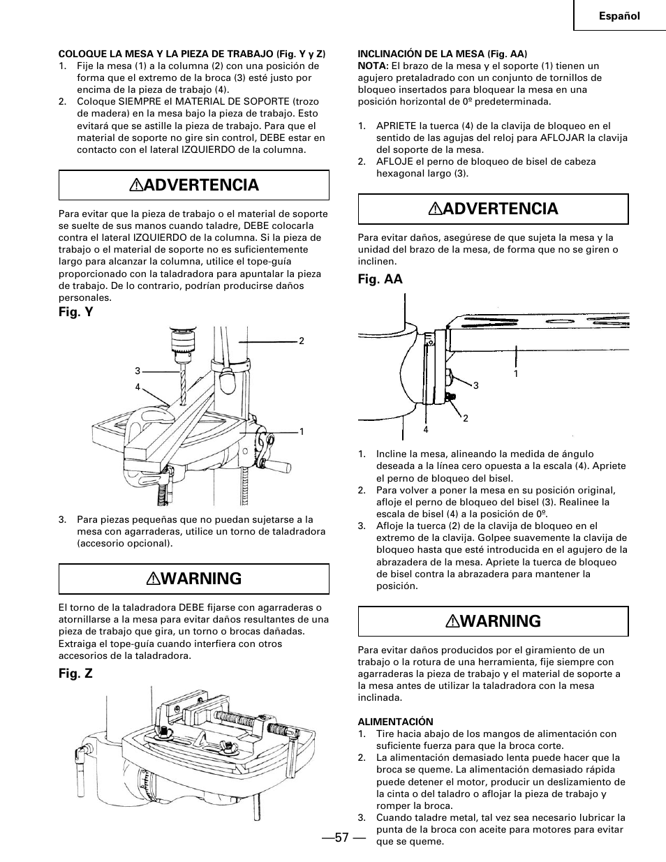 Advertencia, Warning | Hitachi B 16RM User Manual | Page 57 / 64