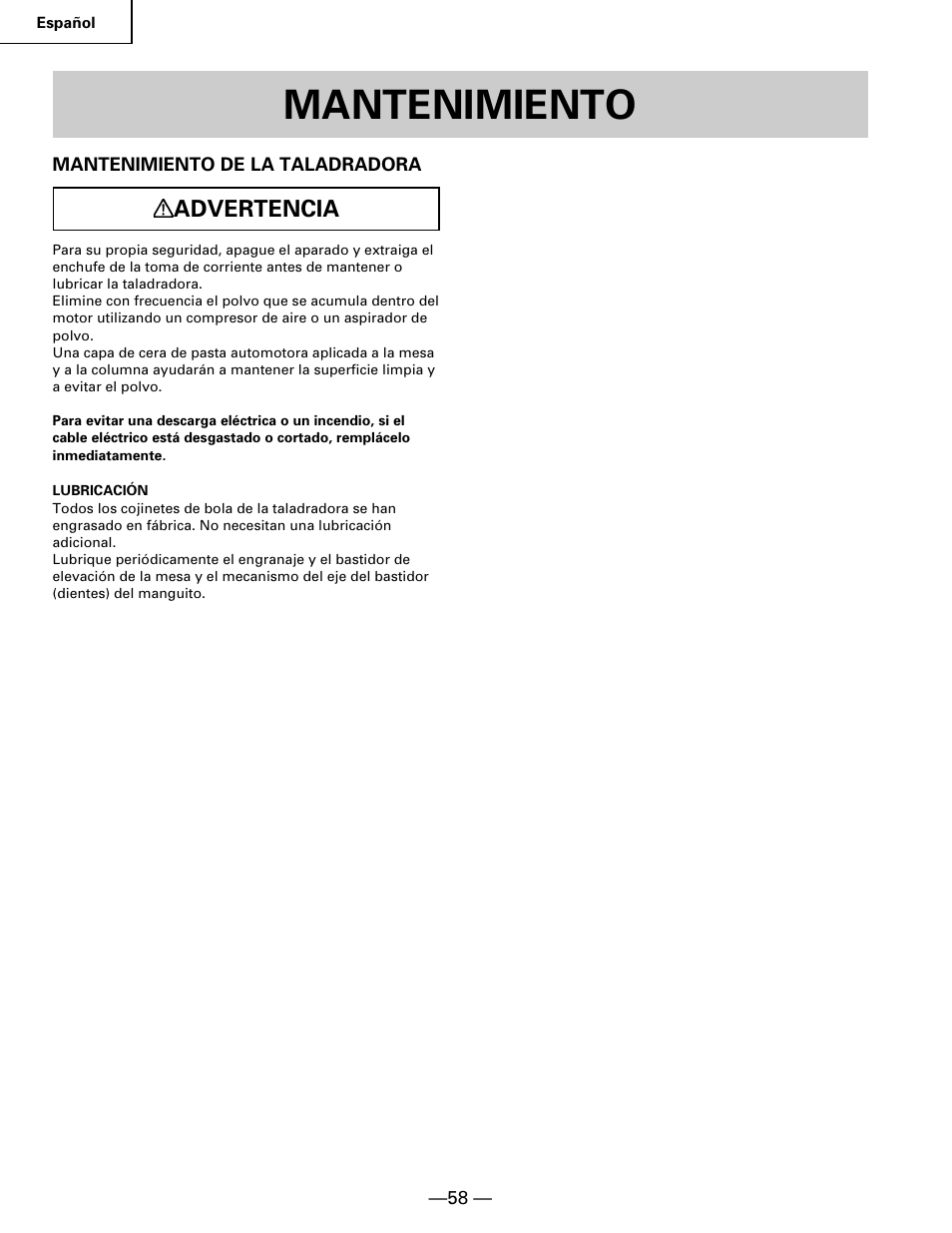 Mantenimiento, Advertencia | Hitachi B 16RM User Manual | Page 58 / 64