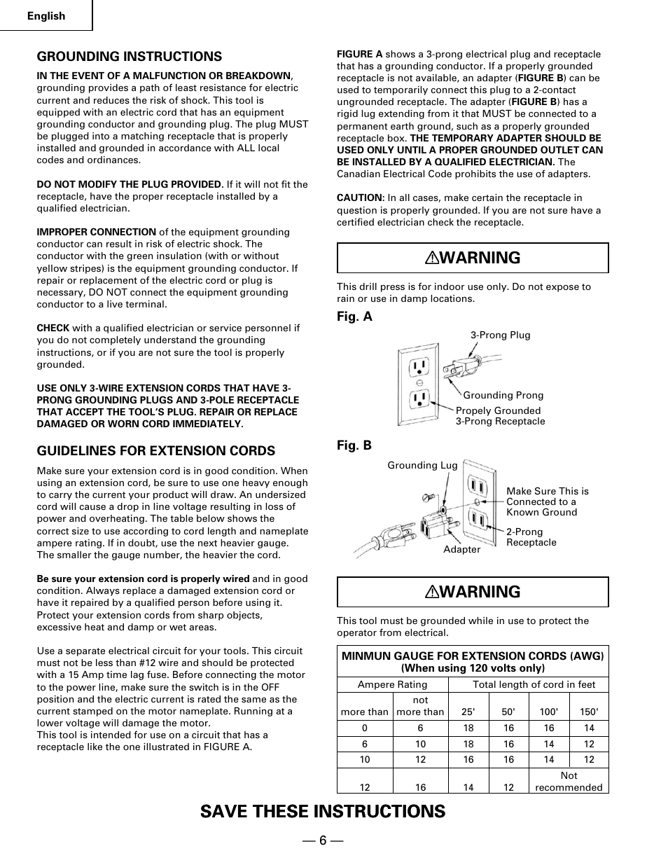 Save these instructions, Warning | Hitachi B 16RM User Manual | Page 6 / 64