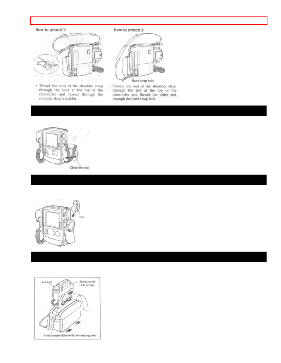 Adjusting the hand strap, Lens cap, Using the soft carrying case | Hitachi VM-H100LA User Manual | Page 13 / 50