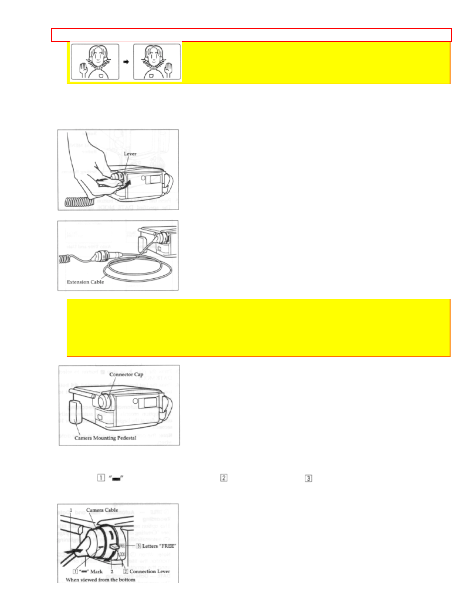 Connecting the extension cable (provided), Connecting the camera cable | Hitachi VM-H100LA User Manual | Page 28 / 50