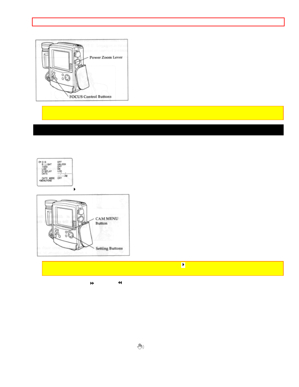 Camera menu features, Camera menu features setting procedure, Eis on or off | Hitachi VM-H100LA User Manual | Page 33 / 50