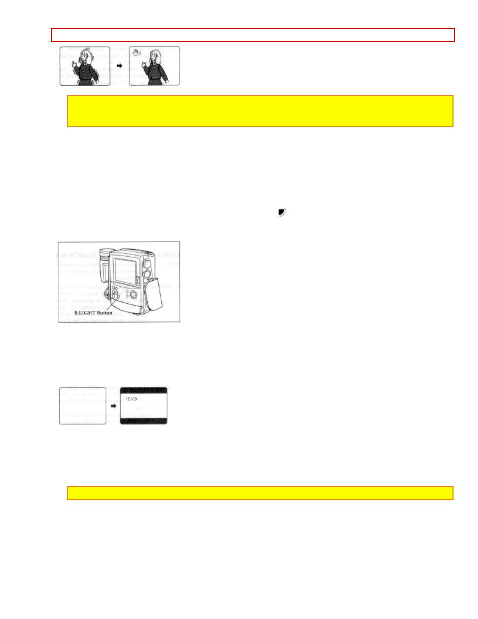 B.light lock or unlock, 16x9 on or off, Lcd on or off | Display lcd, lcd/line, search or off | Hitachi VM-H100LA User Manual | Page 34 / 50