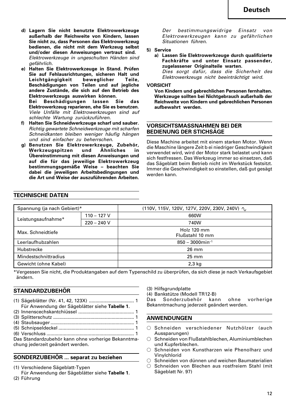 Deutsch | Hitachi CJ120V User Manual | Page 13 / 58