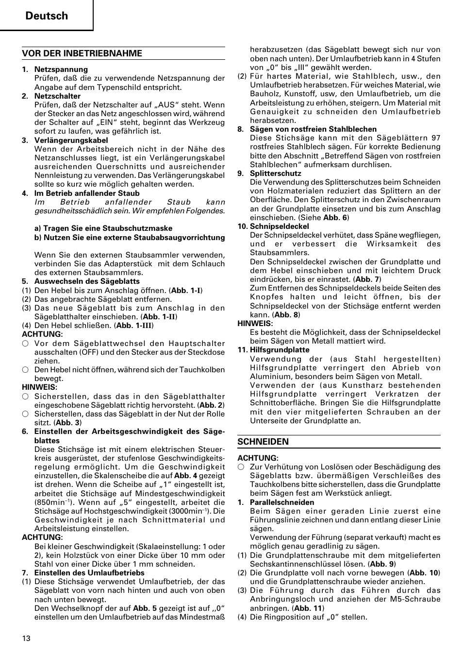Deutsch | Hitachi CJ120V User Manual | Page 14 / 58