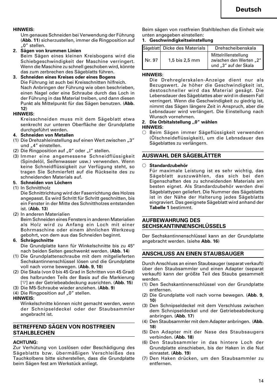 Deutsch | Hitachi CJ120V User Manual | Page 15 / 58