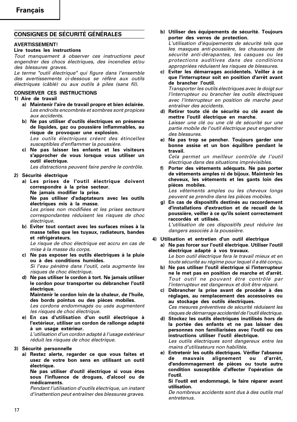 Français | Hitachi CJ120V User Manual | Page 18 / 58
