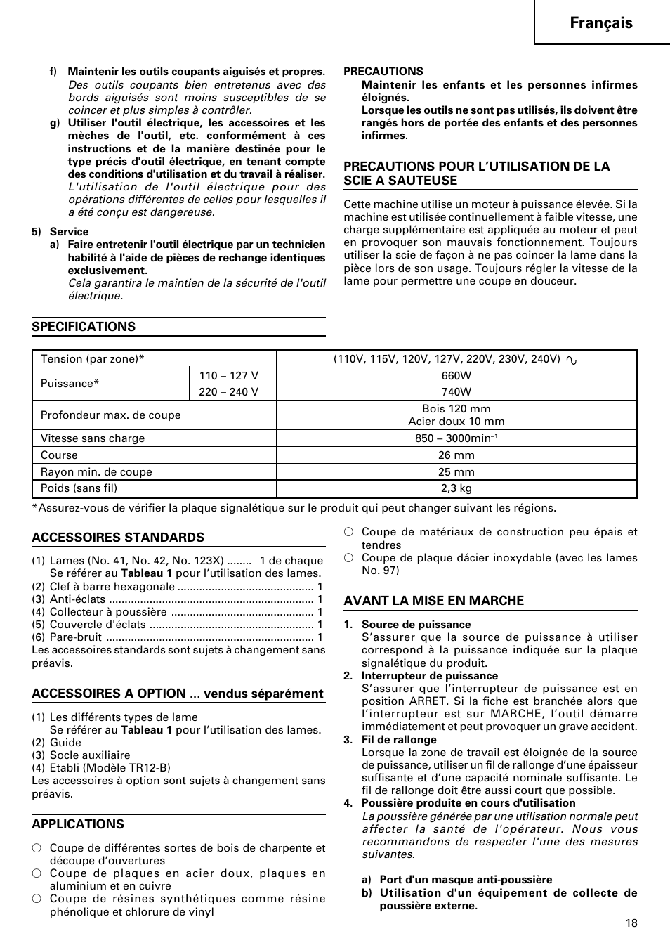 Français | Hitachi CJ120V User Manual | Page 19 / 58