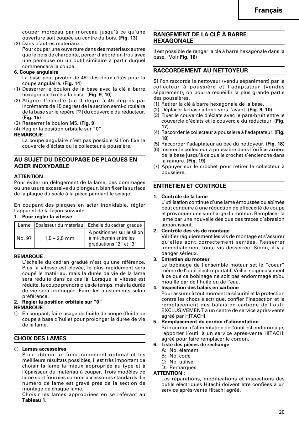 Français | Hitachi CJ120V User Manual | Page 21 / 58