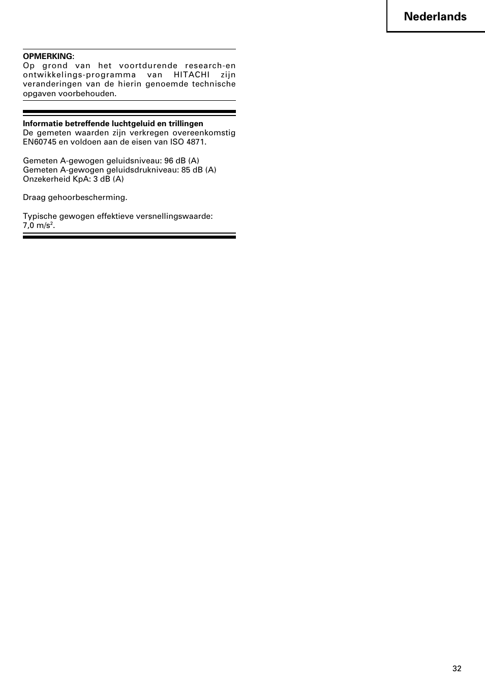 Nederlands | Hitachi CJ120V User Manual | Page 33 / 58