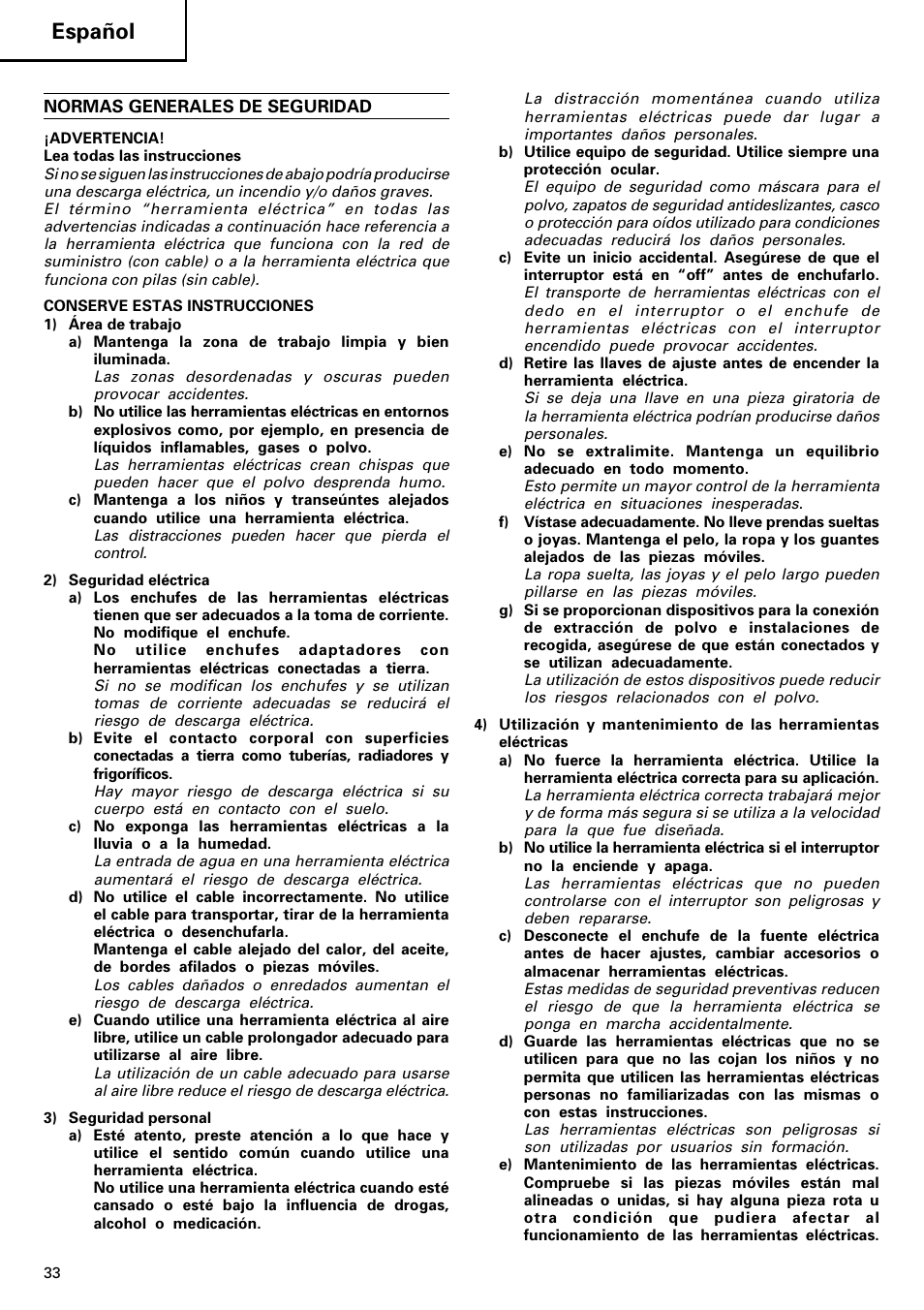 Español | Hitachi CJ120V User Manual | Page 34 / 58