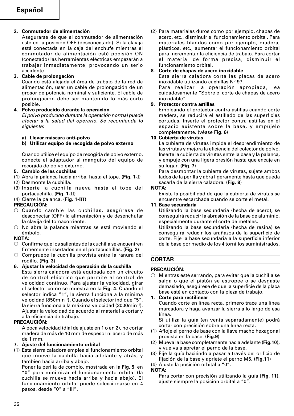 Español | Hitachi CJ120V User Manual | Page 36 / 58