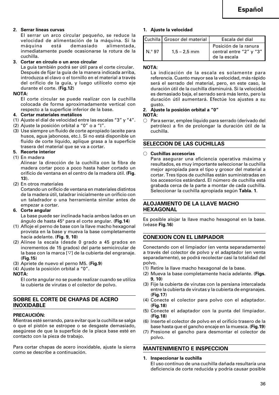 Español | Hitachi CJ120V User Manual | Page 37 / 58