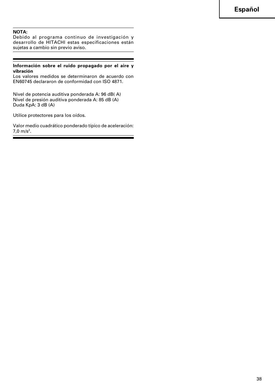 Español | Hitachi CJ120V User Manual | Page 39 / 58