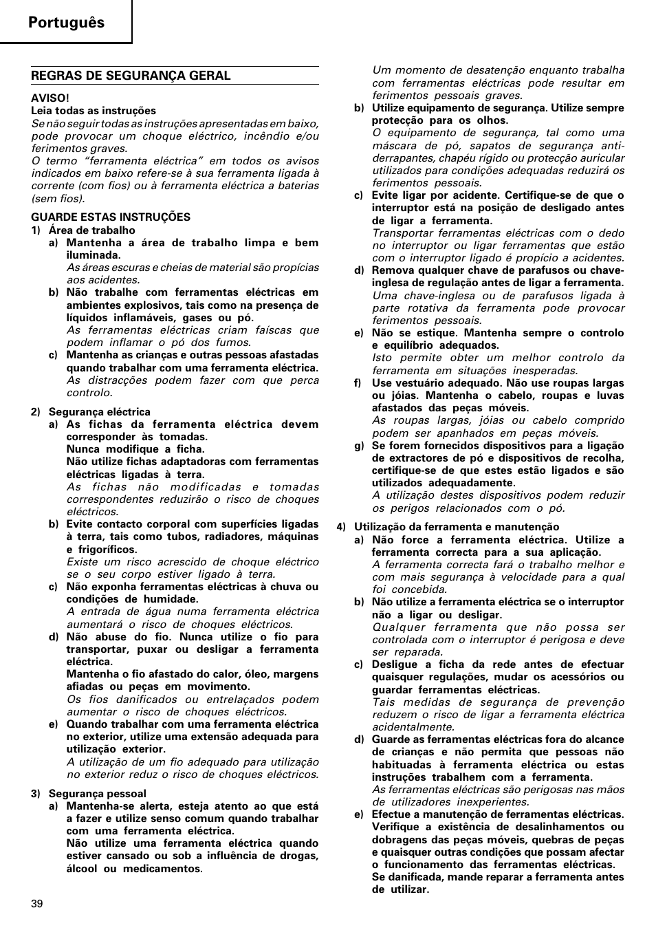 Português | Hitachi CJ120V User Manual | Page 40 / 58