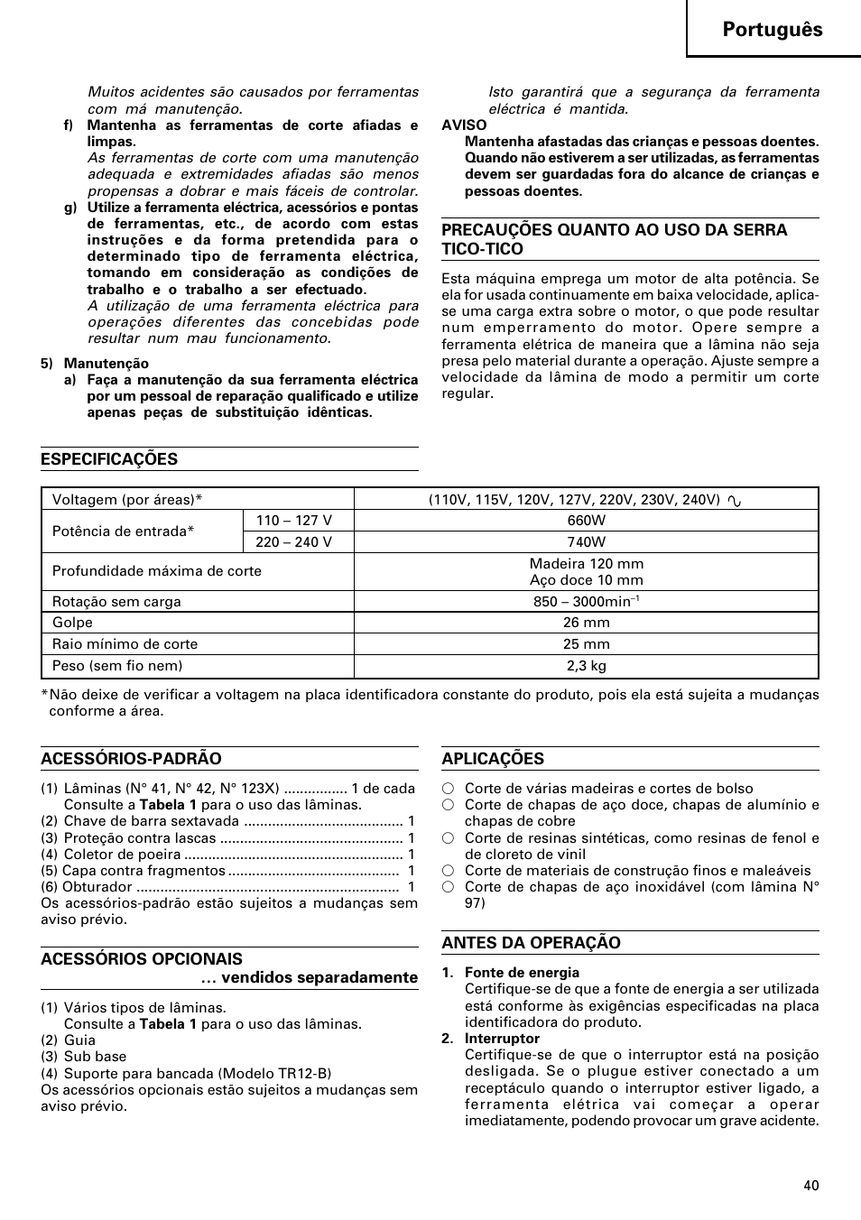 Português | Hitachi CJ120V User Manual | Page 41 / 58