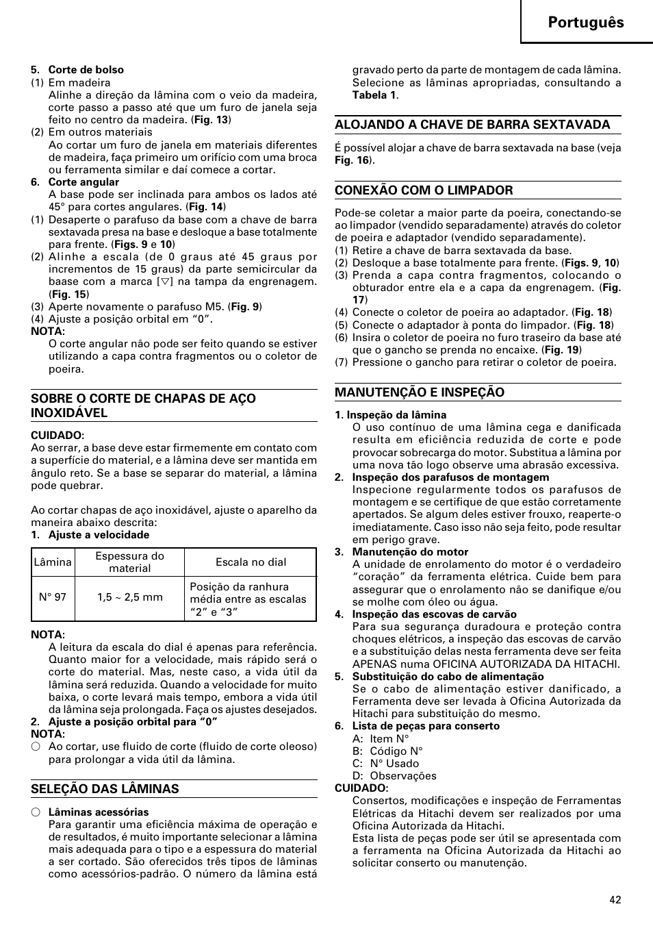 Português | Hitachi CJ120V User Manual | Page 43 / 58