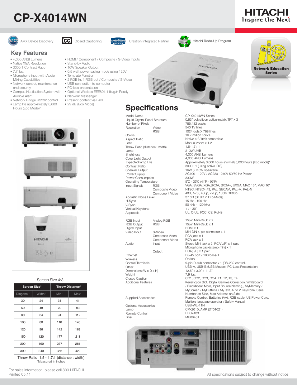 Hitachi CP-X4014WN User Manual | 1 page