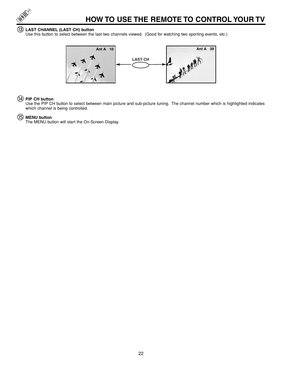 How to use the remote to control your tv | Hitachi 43FDX15B  EN User Manual | Page 22 / 68