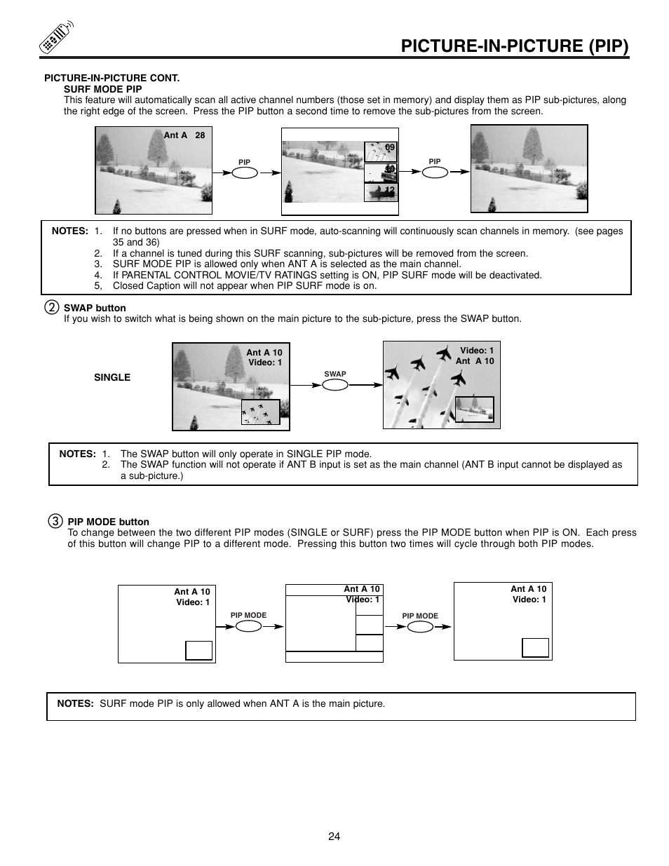 Picture-in-picture (pip) | Hitachi 43FDX15B  EN User Manual | Page 24 / 68