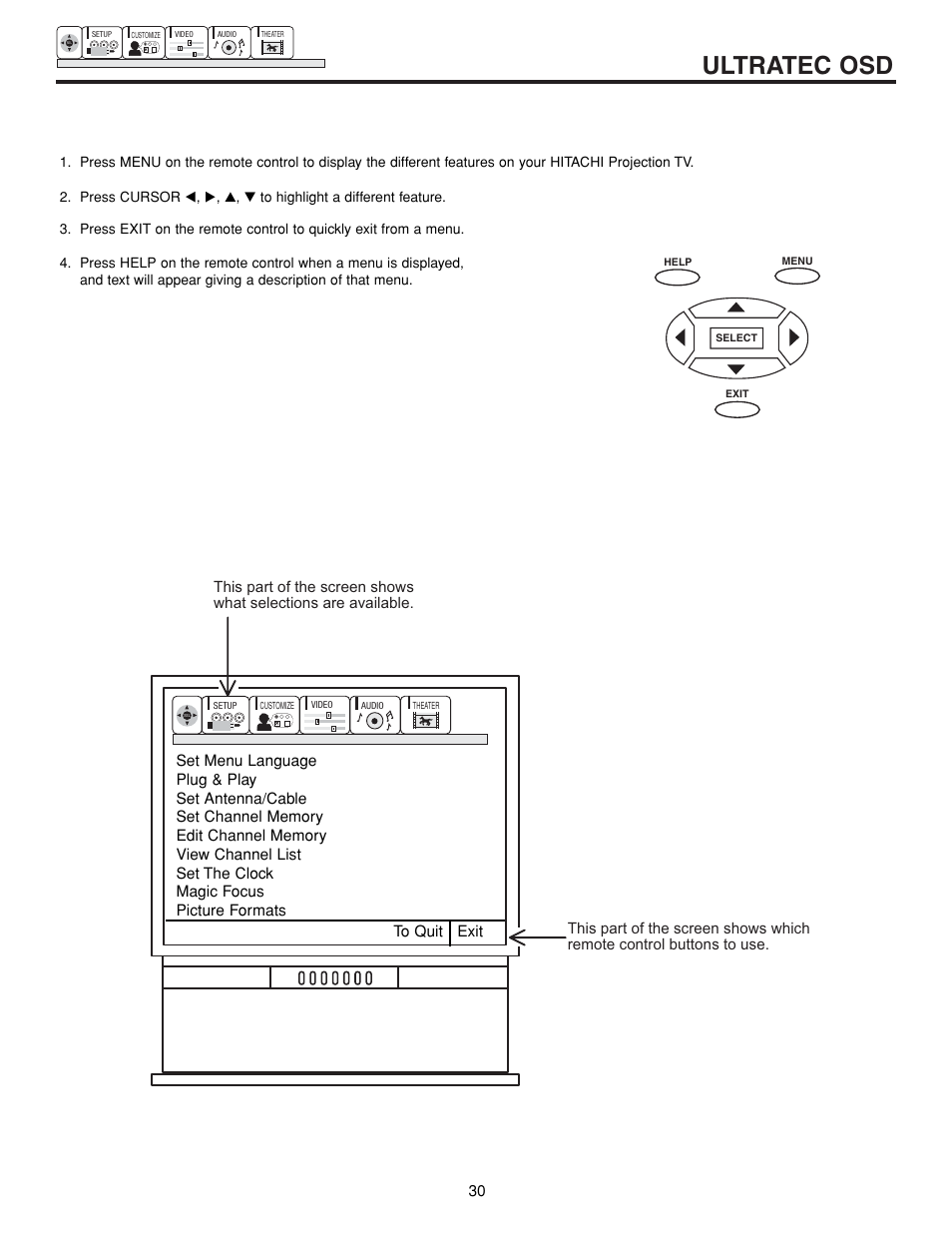 Ultratec osd | Hitachi 43FDX15B  EN User Manual | Page 30 / 68