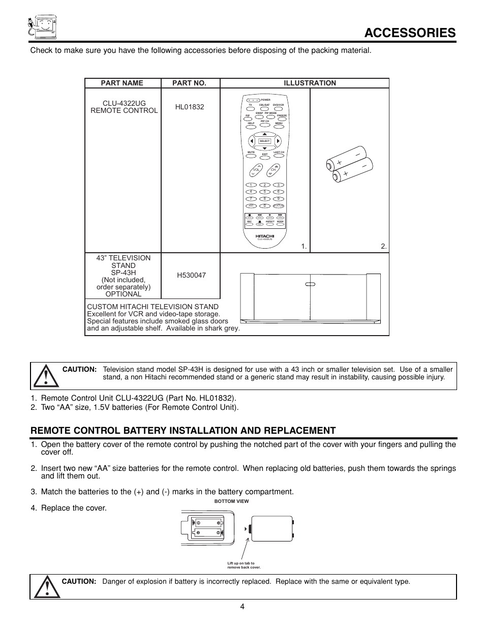 Accessories | Hitachi 43FDX15B  EN User Manual | Page 4 / 68