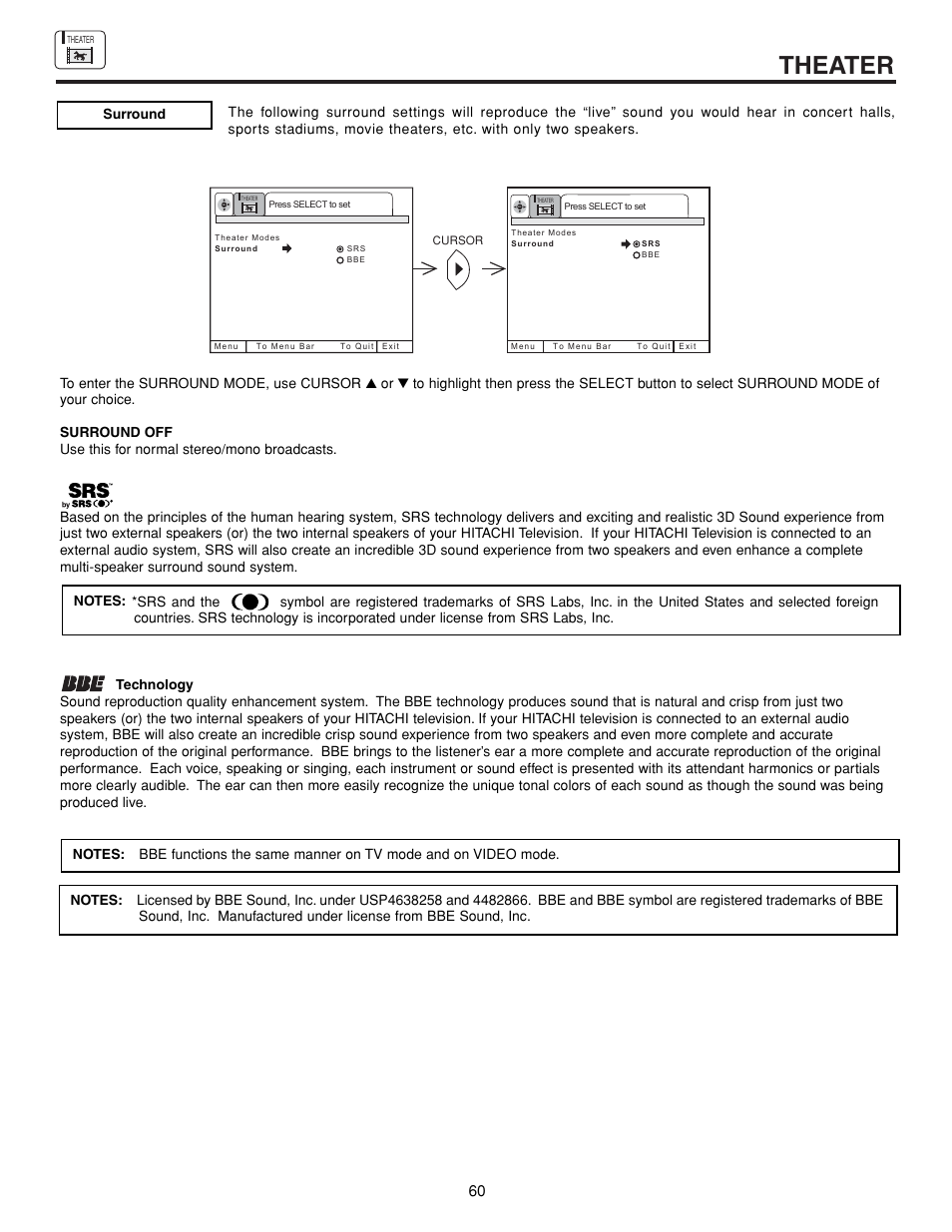 Theater | Hitachi 43FDX15B  EN User Manual | Page 60 / 68