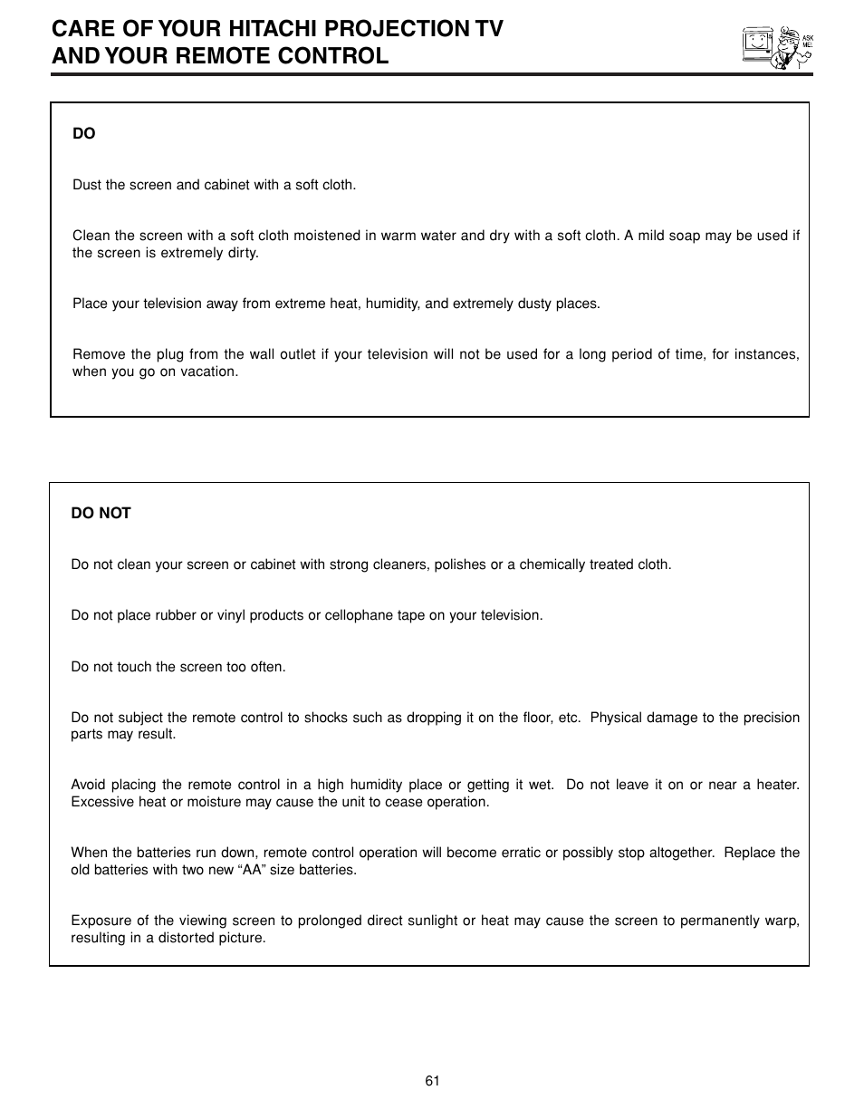 Hitachi 43FDX15B  EN User Manual | Page 61 / 68