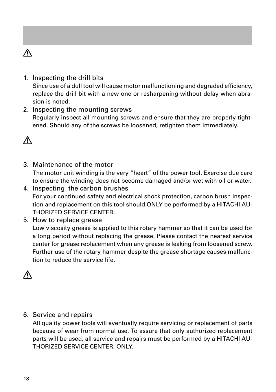 Maintenance and inspection | Hitachi DH 24PD User Manual | Page 18 / 28