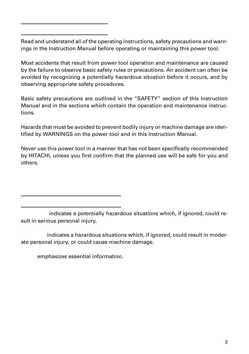 Important information, Meanings of signal words | Hitachi DH 24PD User Manual | Page 3 / 28