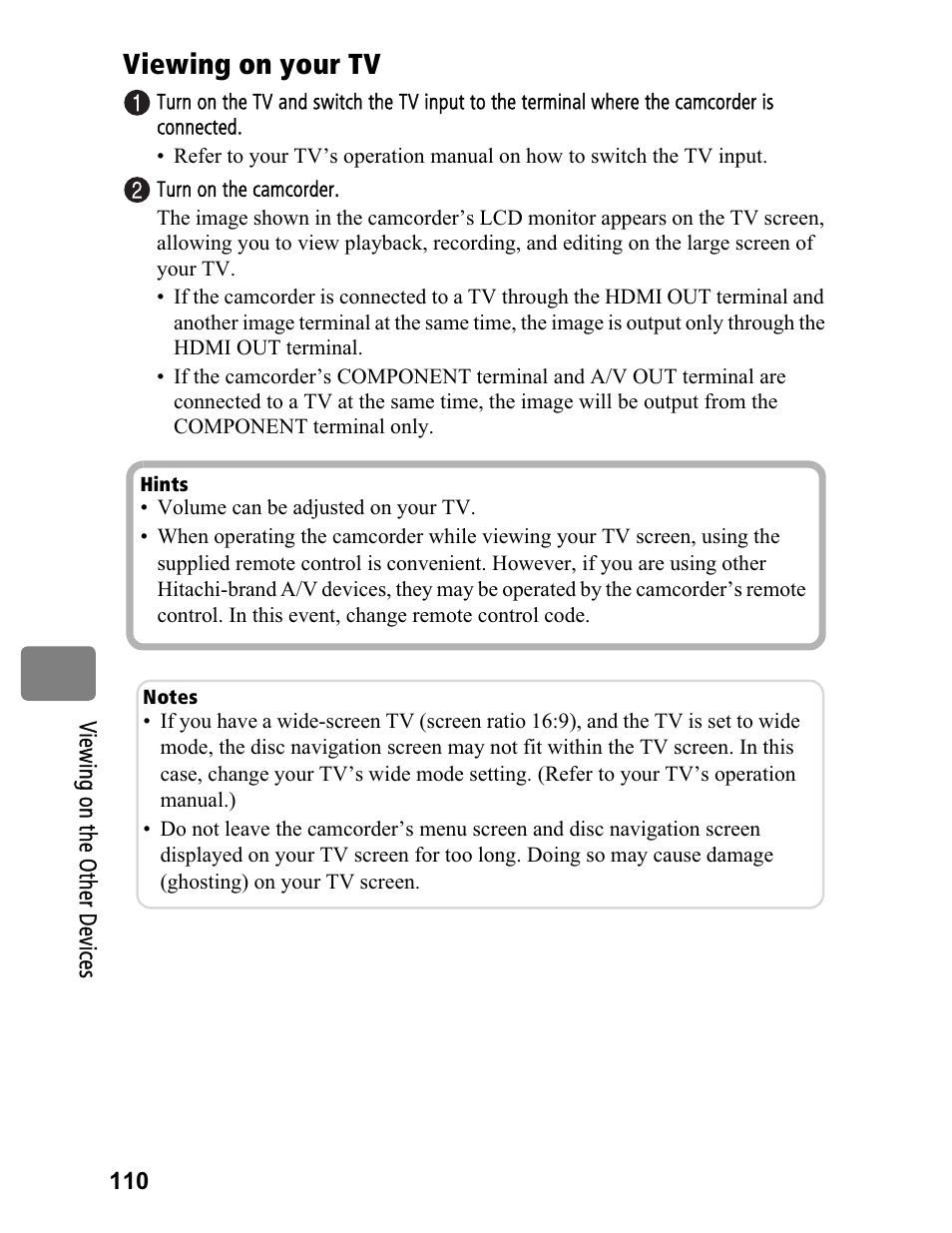 Viewing on your tv | Hitachi DZ-BD70A User Manual | Page 110 / 183