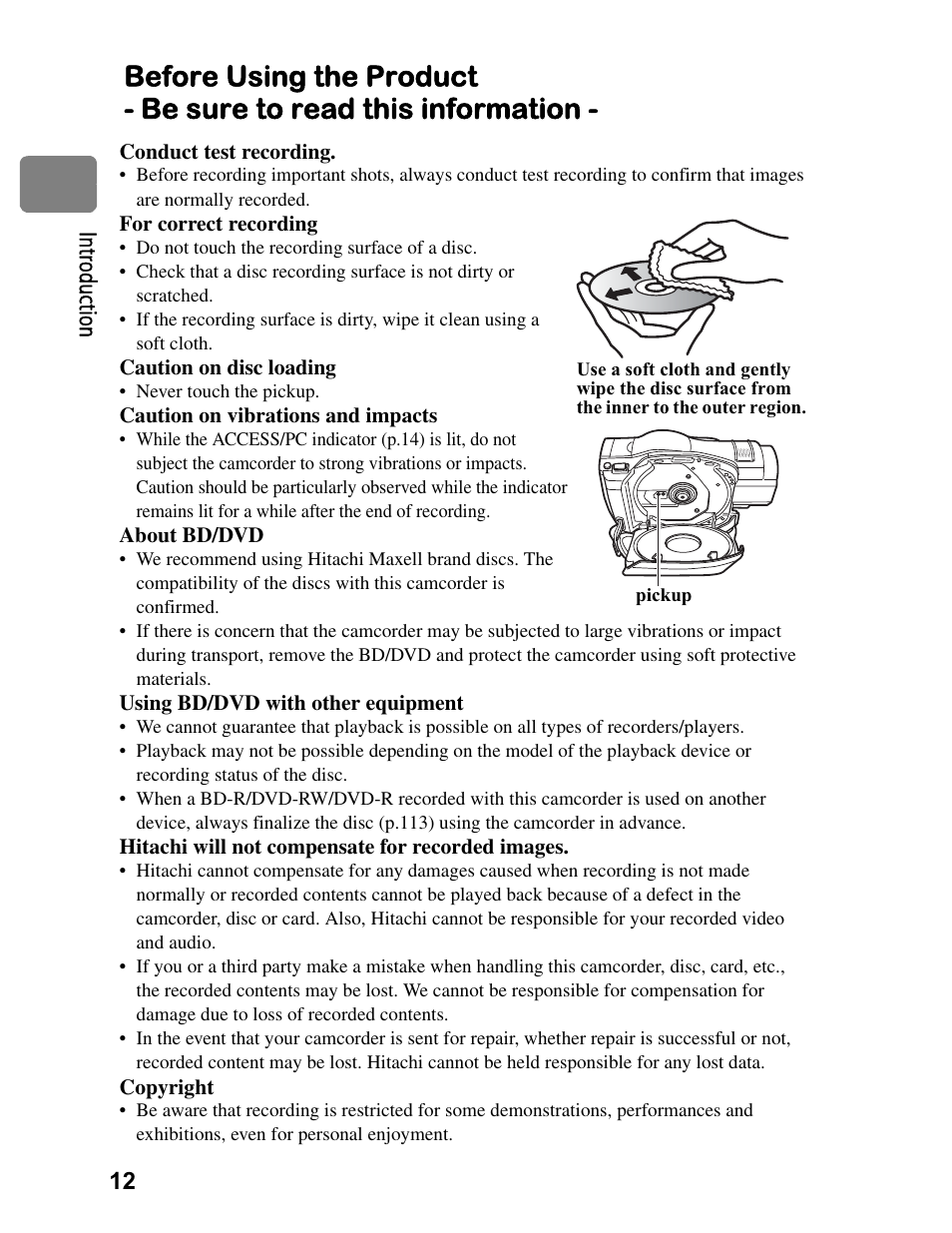 Hitachi DZ-BD70A User Manual | Page 12 / 183