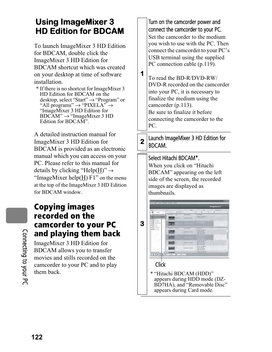 Using imagemixer 3 hd edition for bdcam | Hitachi DZ-BD70A User Manual | Page 122 / 183