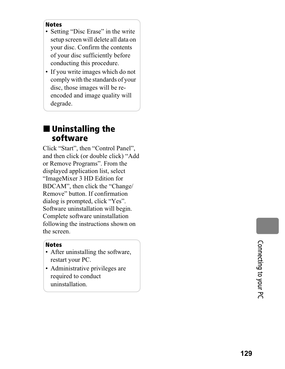 Uninstalling the software | Hitachi DZ-BD70A User Manual | Page 129 / 183