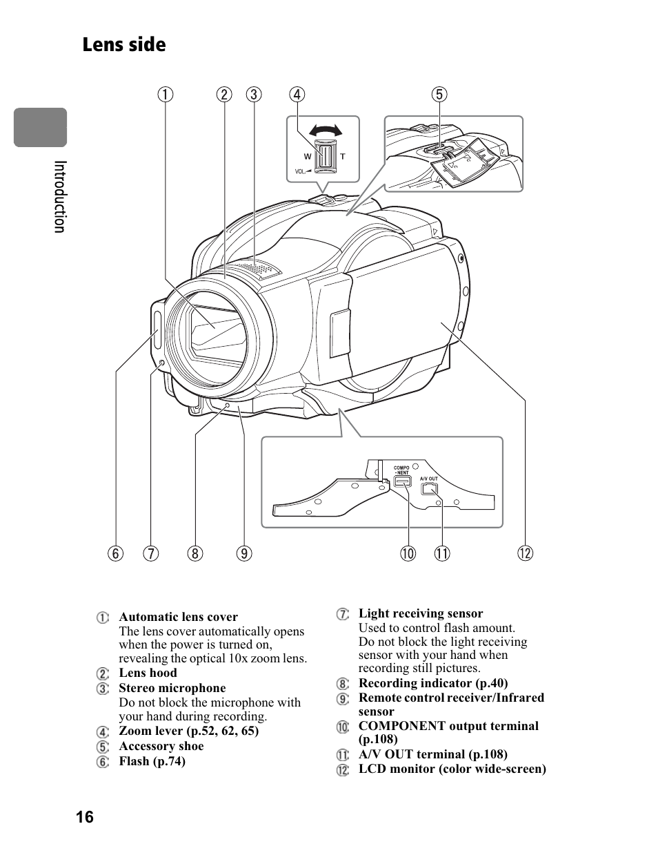 Lens side | Hitachi DZ-BD70A User Manual | Page 16 / 183