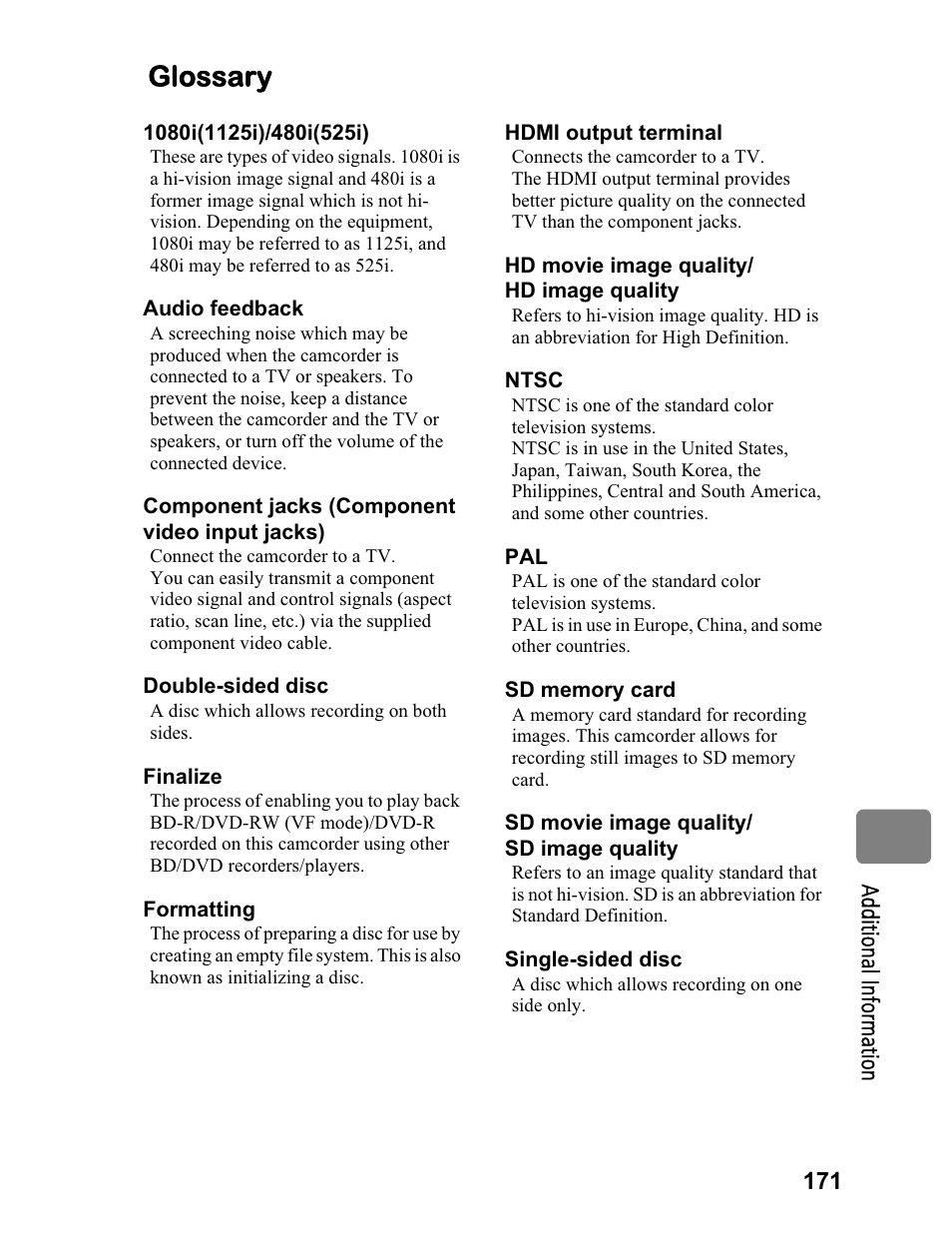 Glossary | Hitachi DZ-BD70A User Manual | Page 171 / 183