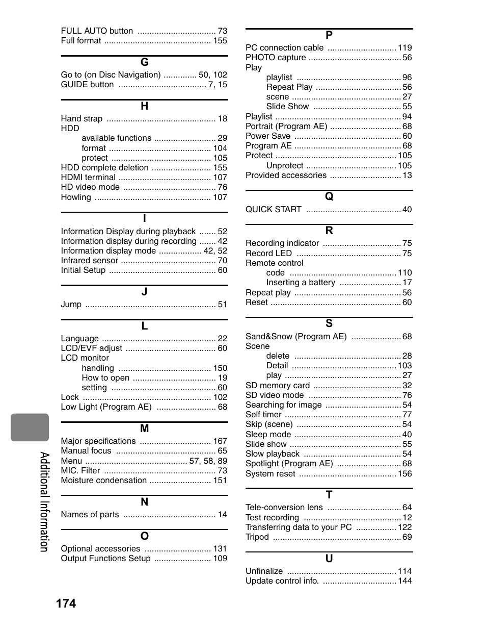 174 a dd itio na l in fo rm at io n | Hitachi DZ-BD70A User Manual | Page 174 / 183