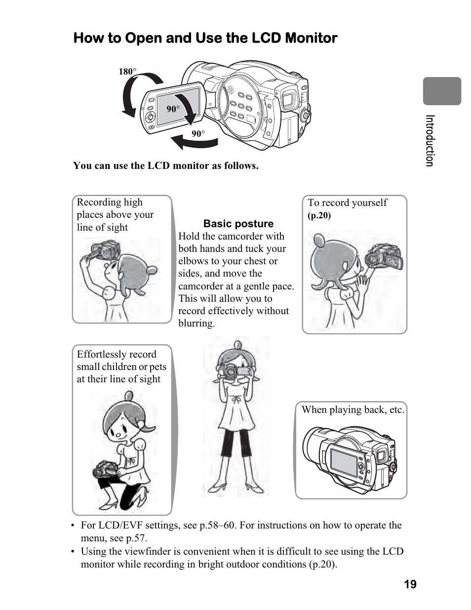 How to open and use the lcd monitor | Hitachi DZ-BD70A User Manual | Page 19 / 183